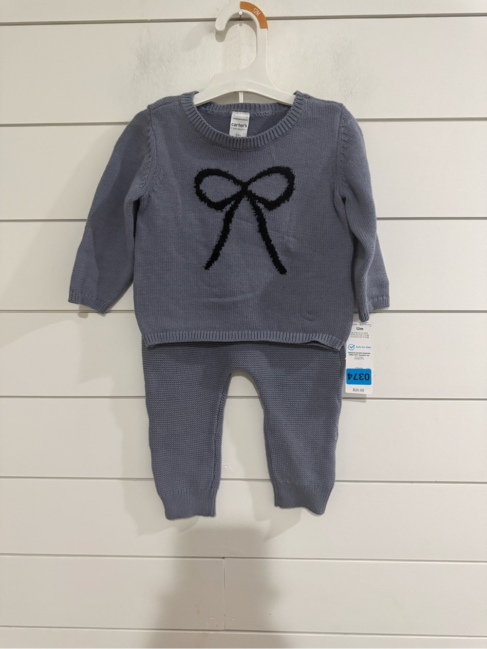 Carter's Gray Knit Sweater set  with Black Bow Motif
